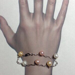 Multi Color Freshwater Circled Pearls Silver Bracelet